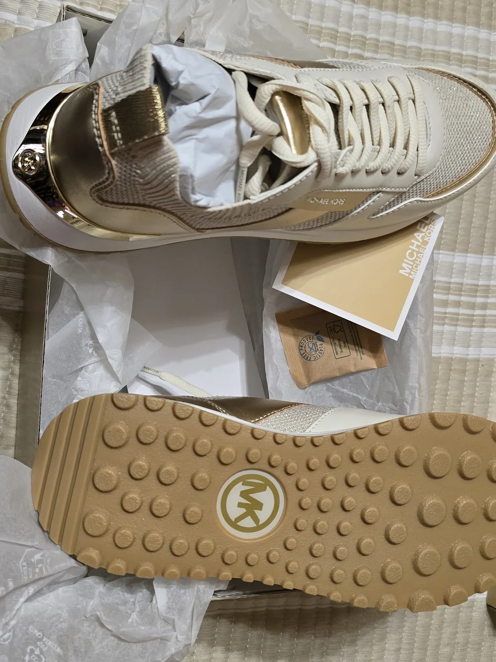 Michael Kors Cream & Gold Platform Lace-Up Sneakers